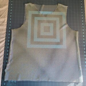 Silver Blue Sleeveless Top Fishnet Rhinestone Iridescent Festival Club Rave Y2K